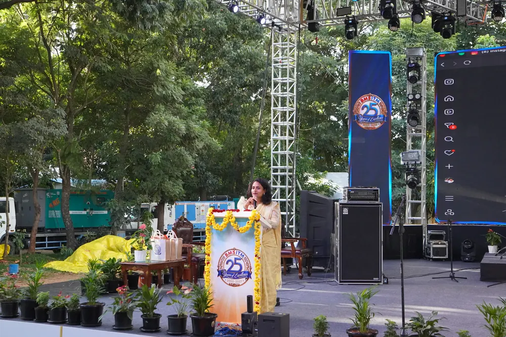 The Silver Jubilee stage at BMSIT&M, with a speaker at the podium